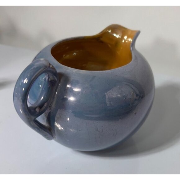 Vtg 30s Blue Ceramic Creamer Sugar Bowl Set Cherry Blossom Lusterware Japan‎ - Picture 7 of 11